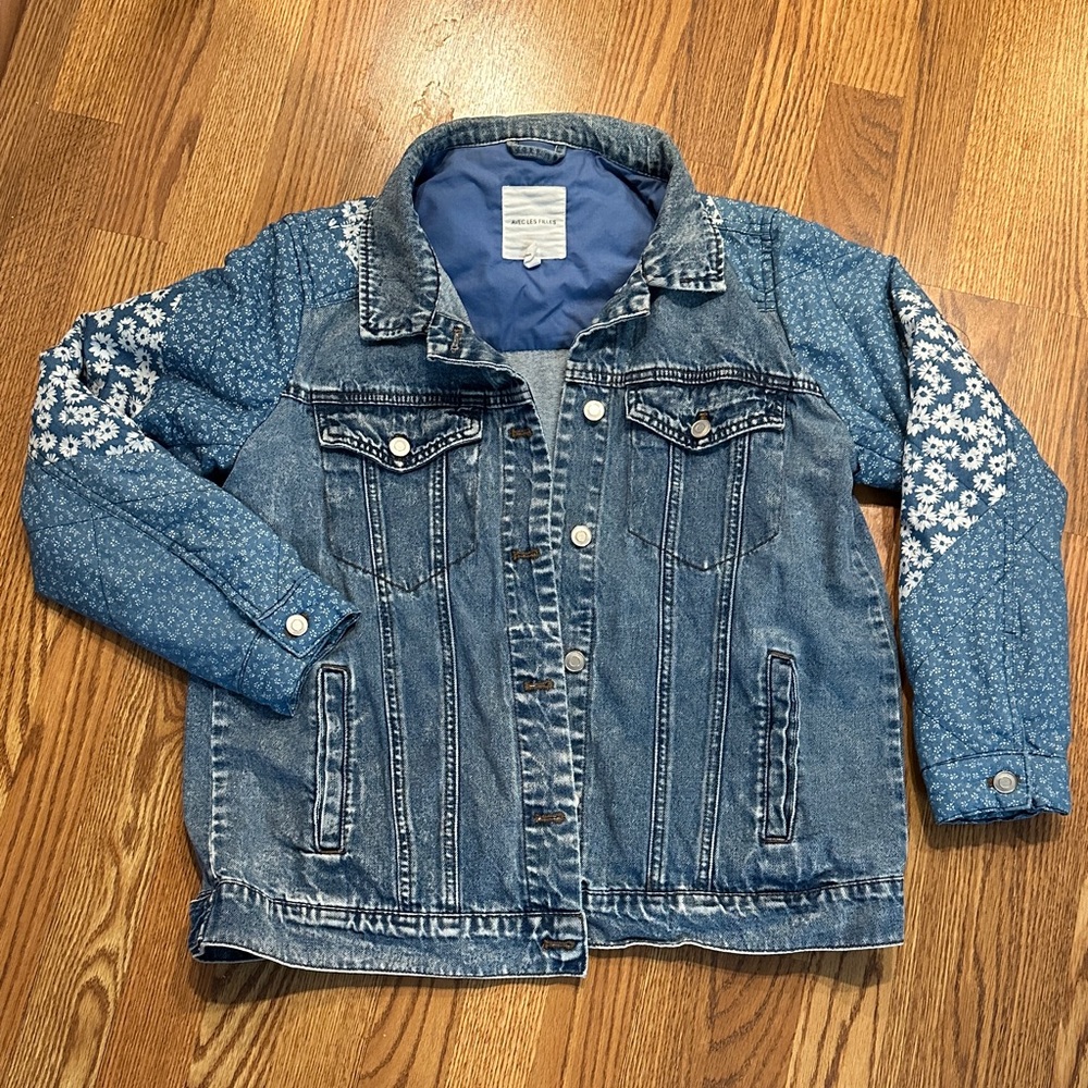 Anthropologie Avec Les Filles Blue Jean Jacket with Quilted Sleeves